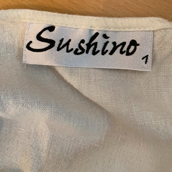 2 piece sleeveless skirt set white linen sz small - Picture 6 of 13